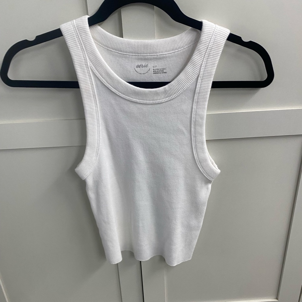 Aerie White Ribbed Tank Top